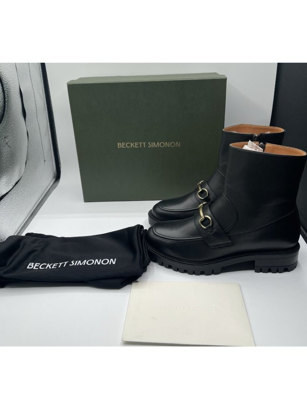 Beckett Simonon Ankle Boots Womens Size 8 Black Leather Blaise Horsebit